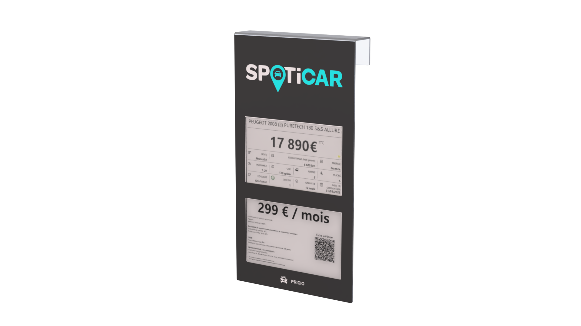 tablette connectée pour affichage de prix de voiture en concession